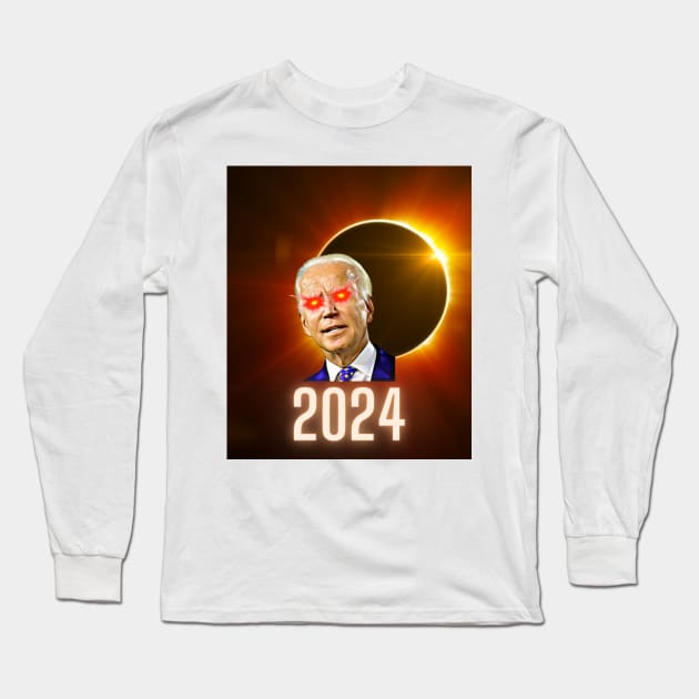 Dark Brandon Solar Joe Biden Funny 2024 Total Eclipse Long Sleeve T-Shirt by Little Duck Designs